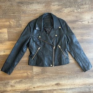 Vegan Black Leather Jacket with Copper Accents